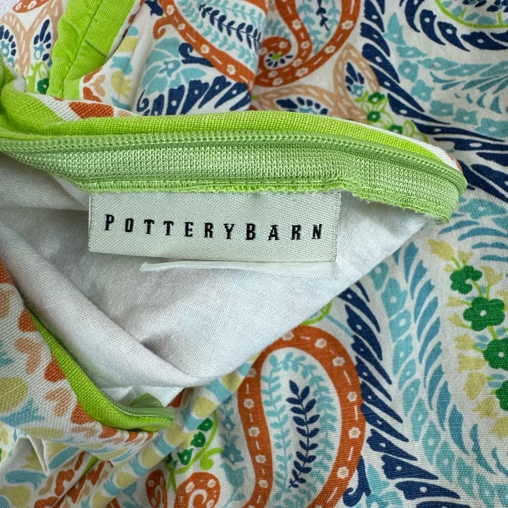 Pottery Barn Lia Paisley Pillow Cover ONLY Green Coral Blue Cotton Linen ~22”